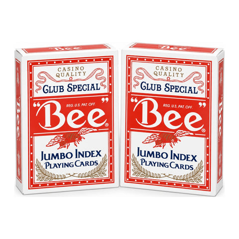 2x Bee Jumbo Index Red Poker Playing Cards Casino Quality Decks for Card Games