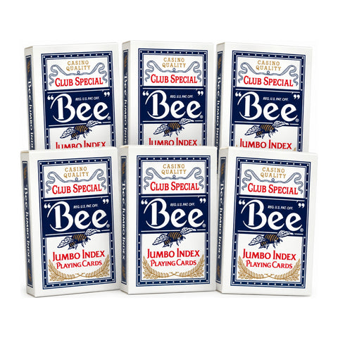 6x Bee Jumbo Index Blue Poker Playing Cards Magician Pack USPCC Casino Decks