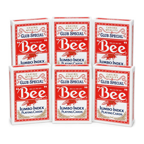 6x Bee Jumbo Index Red Poker Playing Cards Magician Pack USPCC Casino Decks
