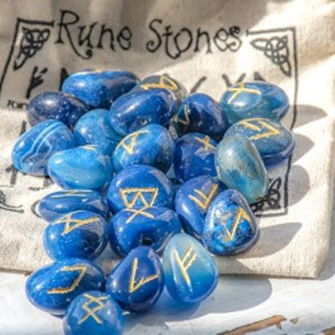 Blue Onyx Rune Set with Bag & Guide Lo Scarabeo Divination Stones