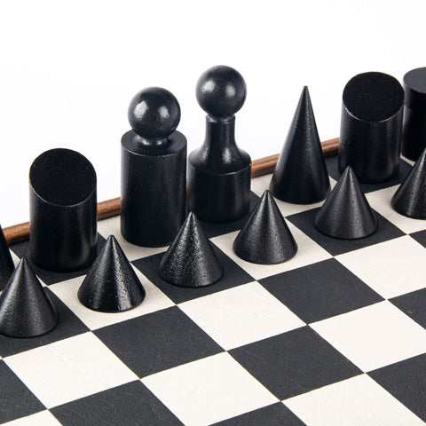 Wood Chess Set Bauhaus Style Chessmen Leatherette Board 40Cm Manopoulos Sd50Bla