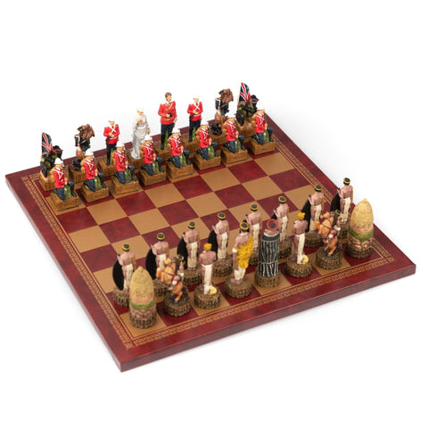 Italfama Britain vs Zulus Hand Painted Resin Chess Set Leather Board