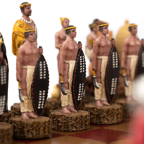 Italfama Britain vs Zulus Hand Painted Resin Chess Set Leather Board