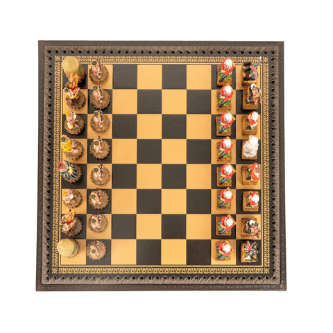 Italfama British vs Zulu 3-in-1 Chess Set Leather Board with Storage