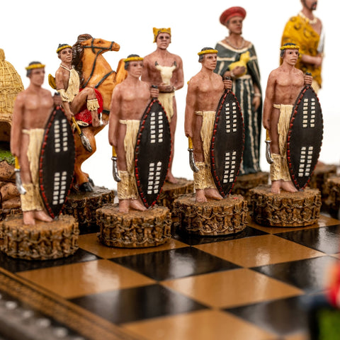 Italfama British vs Zulu 3-in-1 Chess Set Leather Board with Storage