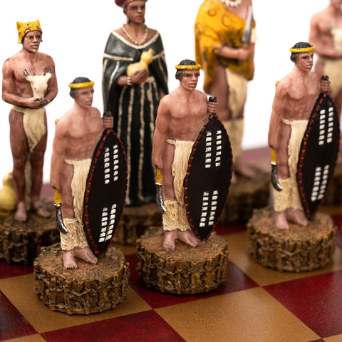 Italfama British vs Zulu 3-in-1 Chess Set Leather Board with Storage