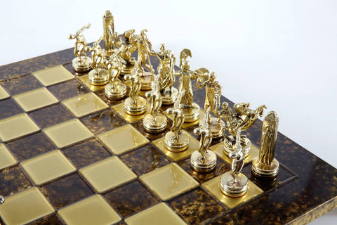 Discus Thrower Chess Set Gold & Silver Chessmen Board 36Cm Manopoulos S7Bro