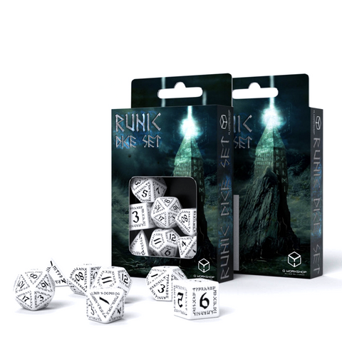 Q-Workshop Runic White & Black 7 Dice Set for DND RPG Roleplaying Games