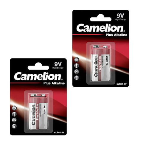 2x Camelion 9V Alkaline Plus Battery Long Life 700mAh 6F22 Block