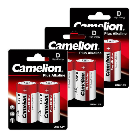6x Camelion D Plus Alkaline Batteries 1.5V LR20 MN1300 AM1 E95