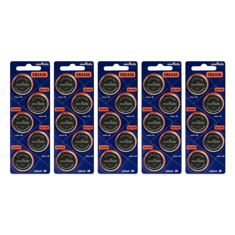 25x Murata CR2430 3V lithium coin cells - 5 blister cards of 5