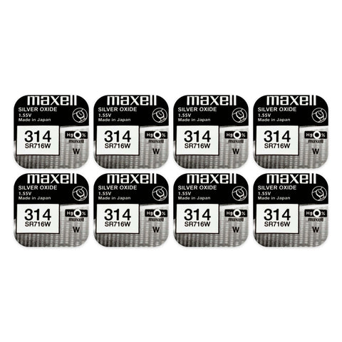 8x Maxell 314 SR716W silver oxide watch batteries