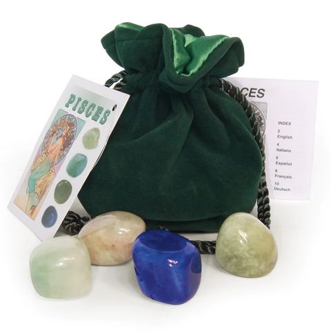 Pisces Zodiac Crystal Talisman Set Lo Scarabeo Fluorite Jade with Pouch