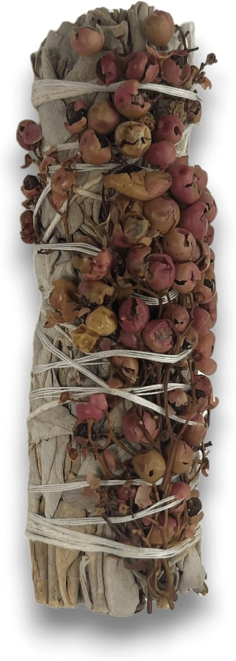 White Sage & Pirul Seed Smudge Stick 10cm Aura Cleansing Meditation Made Mexico
