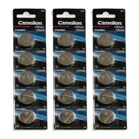 15x Camelion CR2450 3V lithium coin cell batteries (3 blister cards of 5)