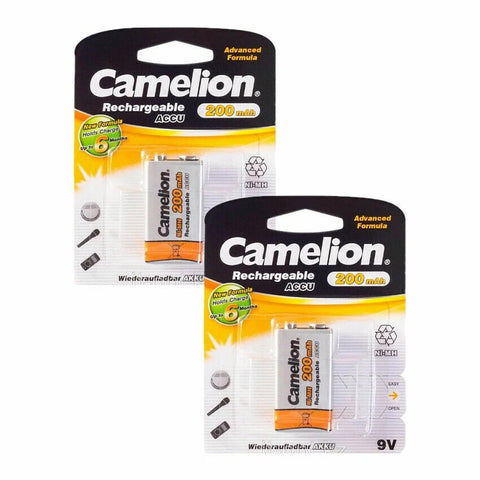 2x Camelion 9V Rechargeable Ni-MH Battery 200mAh HR22 6F22 Smoke Alarm