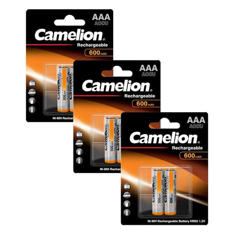 6x Camelion AAA Rechargeable Batteries 600mAh Ni-MH 1.2V HR03