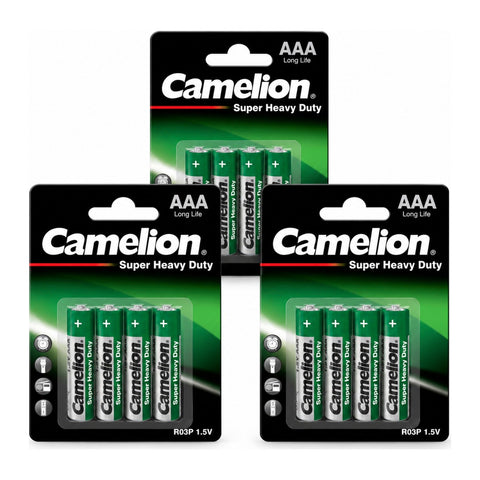 12x Camelion Super Heavy Duty AAA R03P batteries - 3 blister packs of 4