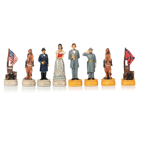 Hand-Painted Civil War Resin Chess Set w/ Leatherette Map Board, Italfama Italy