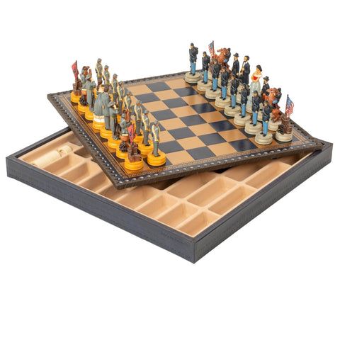 Italfama Civil War Hand-Painted Resin Chess Set with Checkers & Backgammon