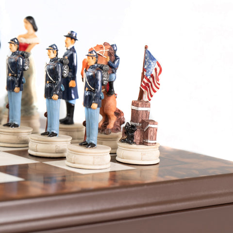 Italfama Civil War Hand-Painted Chess Set, Wooden Board & Box, 40x40cm, 8cm King