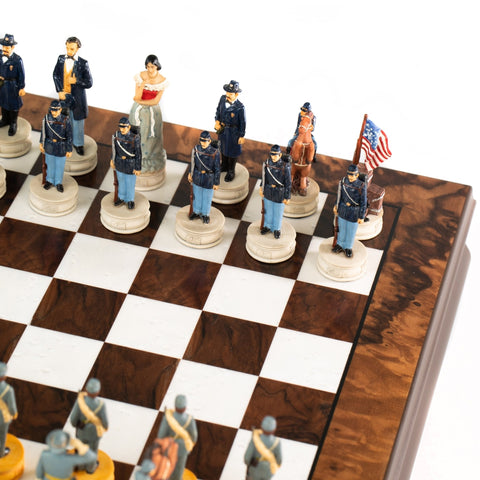 Italfama Civil War Hand-Painted Chess Set, Wooden Board & Box, 40x40cm, 8cm King