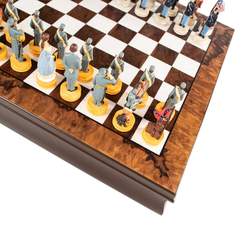 Italfama Civil War Hand-Painted Chess Set, Wooden Board & Box, 40x40cm, 8cm King