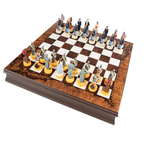 Italfama Civil War Hand-Painted Chess Set, Wooden Board & Box, 40x40cm, 8cm King
