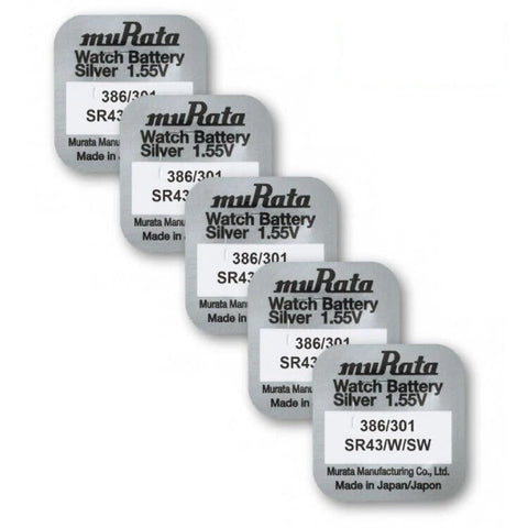 5x Murata SR43 386 301 Silver Oxide 1.55V Watch Batteries