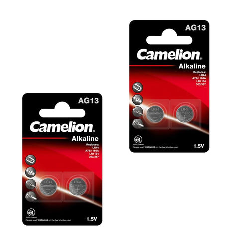 4x Camelion LR44 AG13 1.5V Alkaline Button Cell Batteries Mercury Free