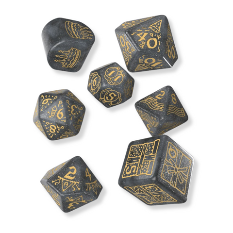 Q-WORKSHOP Happy Birthday Confetti 7-Die RPG Dice Set Gray Gold