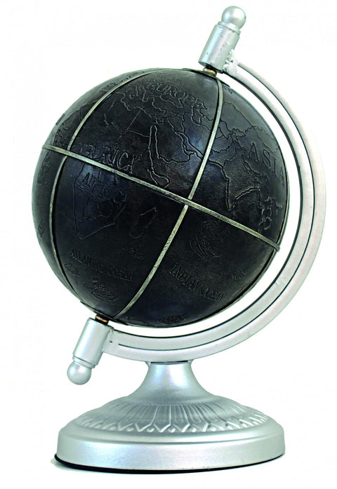 Italfama 35cm Decorative Globe Black Vintage Map Faux Leather Metal Italy