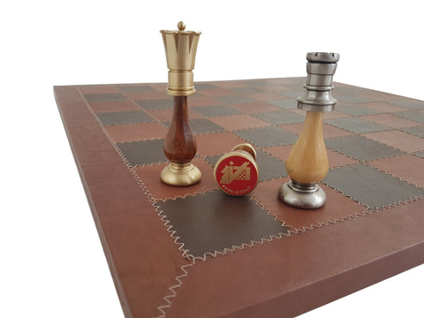 Italfama Brass Oriental Chess Set with Brown Leather Board, 10cm King