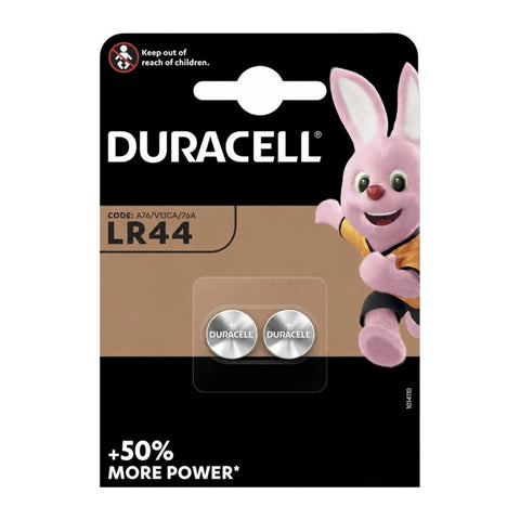 Duracell LR44 A76 Alkaline Button Cell Batteries – original 2-pack blister