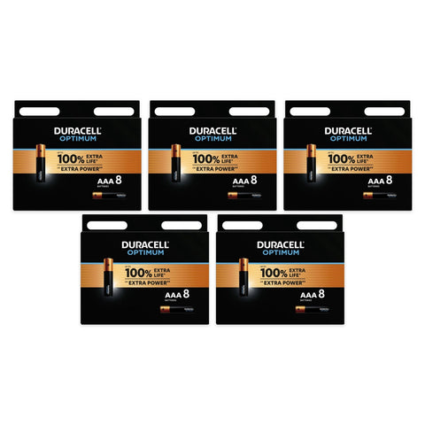 40x Duracell Optimum AAA LR03 alkaline batteries, 5 packs of 8