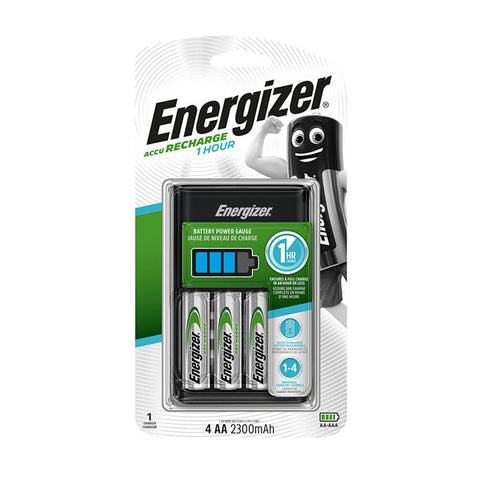 Energizer Accu Recharge 1 Hour AA AAA Charger + 4x AA 2300mAh Batteries