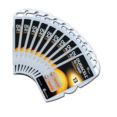 60x Duracell Activair Size 13 Hearing Aid Batteries Zinc Air Mercury Free