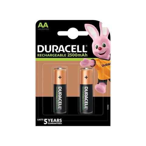 2x Duracell AA 2500mAh 1.2V NiMH Rechargeable Batteries HR6 Mignon