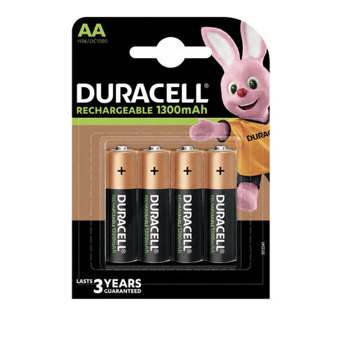 4x Duracell AA Rechargeable Batteries 1300mAh NiMH 1.2V Pre-Charged