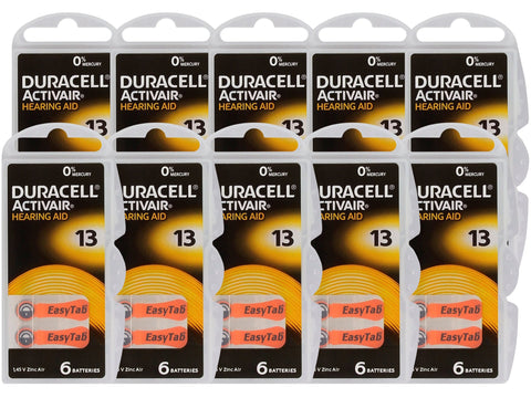 60x Duracell Activair Size 13 Hearing Aid Batteries Zinc Air Mercury Free