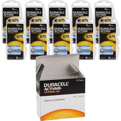 60x Duracell 675 Hearing Aid Batteries Zinc Air 1.45V Mercury Free