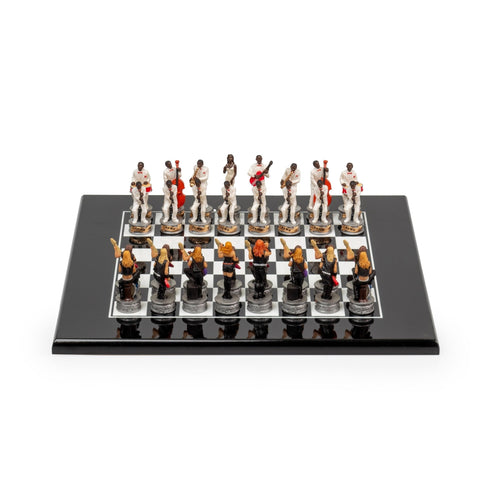 Italfama Jazz vs Rock Hand Painted Chess Set with Glossy Black Wood Board