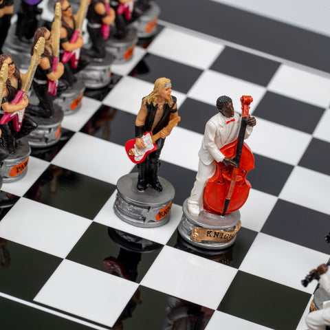 Italfama Jazz vs Rock Hand Painted Chess Set with Glossy Black Wood Board