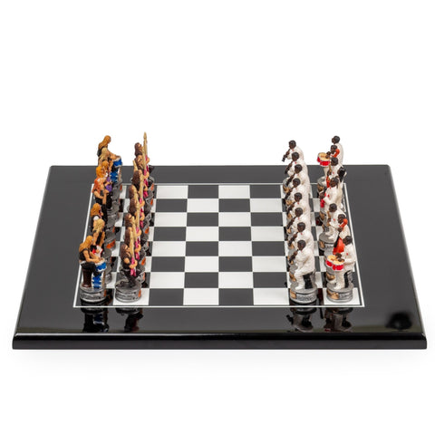 Italfama Jazz vs Rock Hand Painted Chess Set with Glossy Black Wood Board