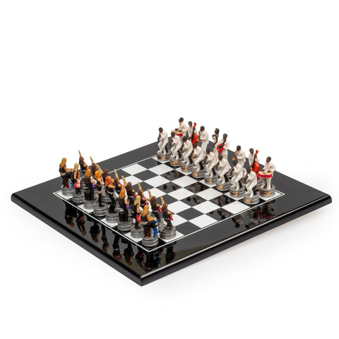 Italfama Jazz vs Rock Hand Painted Chess Set with Glossy Black Wood Board