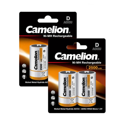 4x Camelion D NiMH Rechargeable Batteries 2500mAh 1.2V HR20 Mono