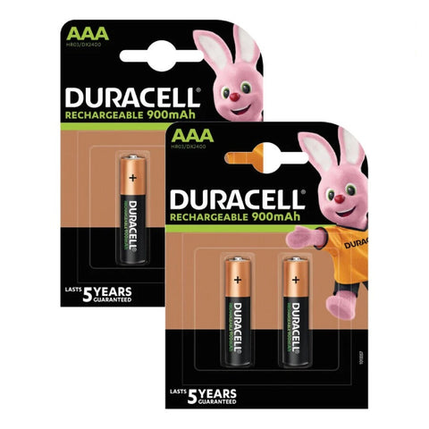 4x Duracell AAA 900mAh Rechargeable NiMH Batteries 1.2V HR03 Micro