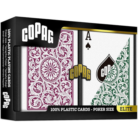 Copag Elite Plastic Poker Playing Cards Deck Set Green & Burgundy