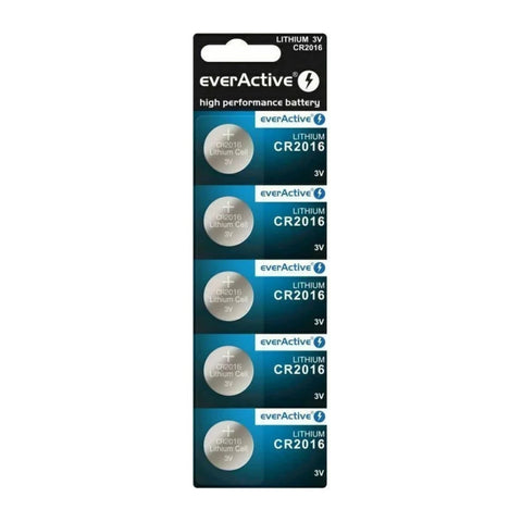 EverActive CR2016 3V Lithium Coin Cell Batteries – original 5-pack blister strip