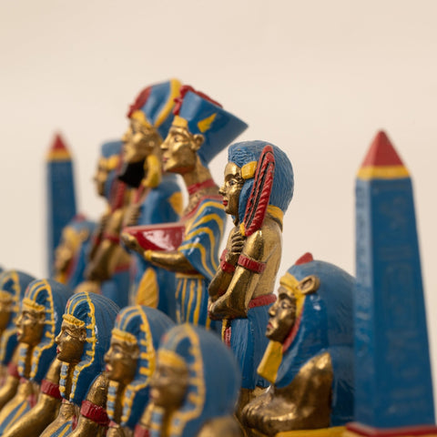 Italfama Egyptian Hand Painted Chess Set with Faux Leather Board, Large